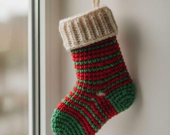 Striped Mini Christmas Stocking Ornament Crochet Pattern PDF | Beginner Friendly | Charted Holiday Decor