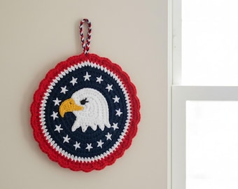Patriotic Crochet Wall Hanging Pattern PDF | Eagle & Stars Round Decor | Americana Crochet