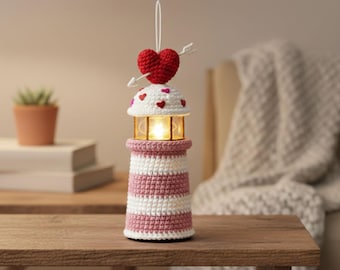 Heart Topped Lighthouse Crochet Ornament Pattern Hanging Light PDF