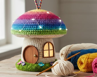 Enchanted Mushroom House Light Crochet Pattern | Hanging or Tabletop LED Decor | PDF Download
