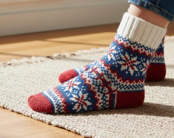 Nordic Snowflake Crochet Sock Pattern PDF Cuff Down Colorwork Design
