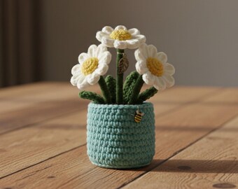 Daisy Bouquet Crochet Pattern PDF | Flower Pot Amigurumi Décor with Upright Stems