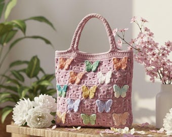 Butterfly Granny Square Tote Crochet Pattern | 3D Appliqué Market Bag | Advanced Beginner PDF