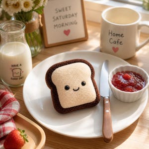 Kawaii Tiny Toast Häkelanleitung PDF, Anfänger Frühstück Amigurumi, Foodie Geschenk, Brot Plüsch PDF