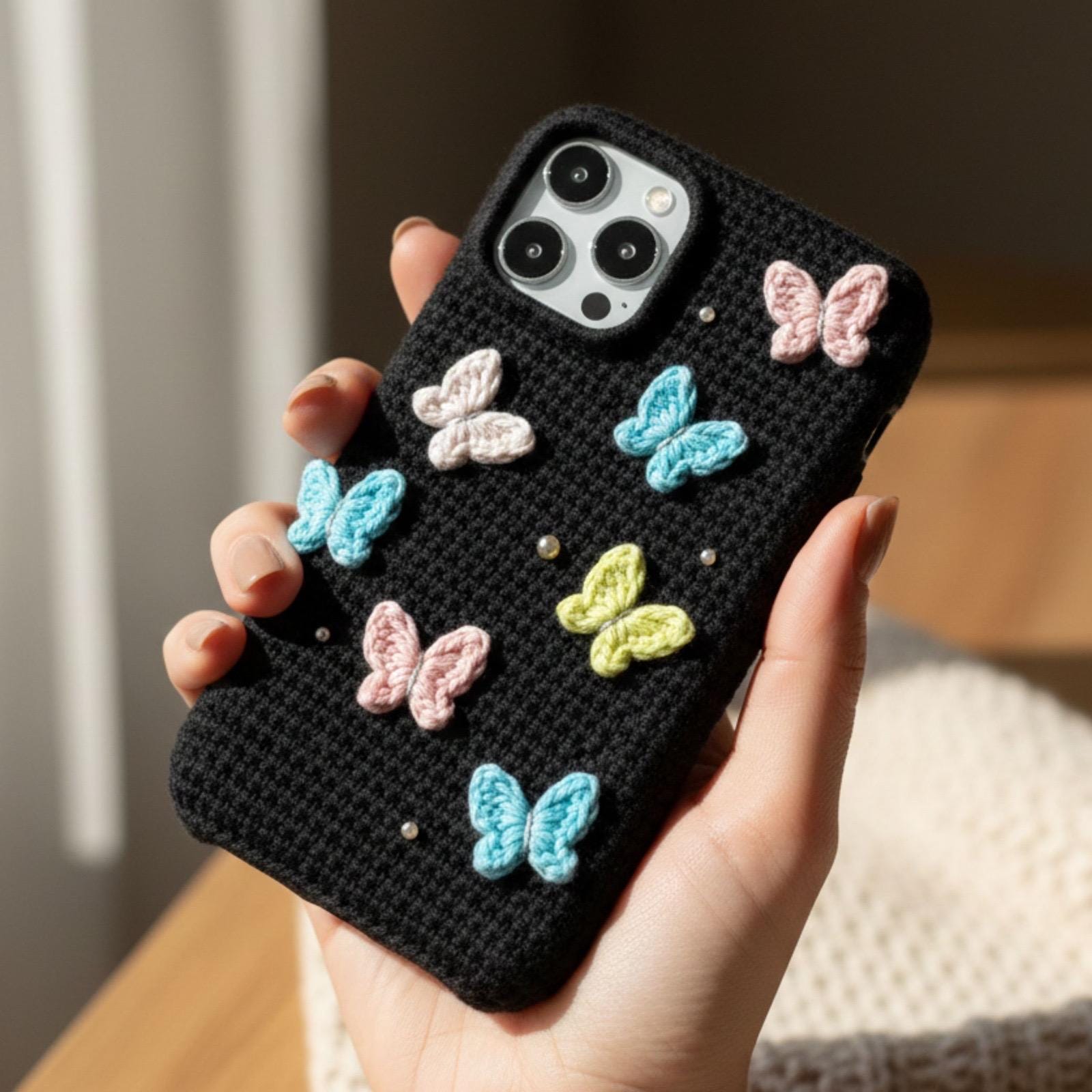 8 Crochet Phone Cases with Butterflies, Owls, Bears, and Sunflowers 2 Butterfly Crochet Phone Case Pattern Smartphone Sleeve