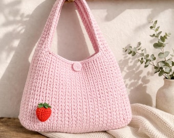 Crochet Shoulder Bag Pattern Strawberry Tote Handbag PDF Download