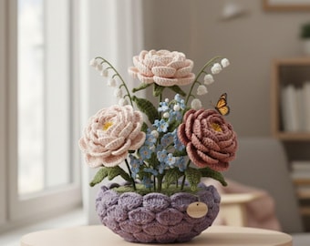 Blossom Garden Crochet Rose Bouquet Pattern Amigurumi Home Decor (PDF)