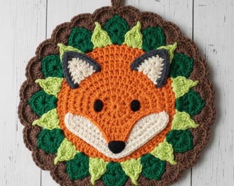Fox Face Mandala Hanging Ornament Crochet Pattern PDF | Leaf Ring Wall Décor