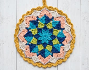 Layered Floral Mandala Hanging Crochet Pattern PDF | Multi-Petal Round Ornament with Scalloped Edge