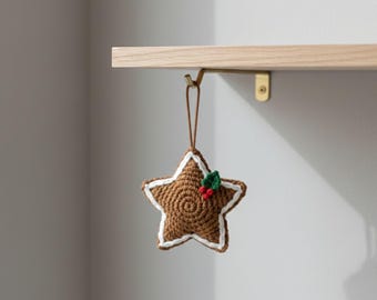 Padrão de crochê em PDF para enfeite de coração de gengibre | Decoração natalina plana para iniciantes | Crochê de gengibre fácil | Enfeite de Natal