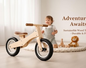 DIY Wooden Kids Balance Cycle Plans | Modern Scandinavian Balance Bike | Beginner Hand Tool Woodworking PDF | Adjustable Seat