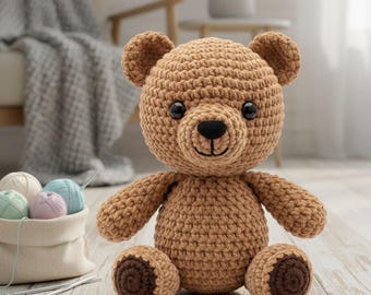 Classic Plush Teddy Bear Amigurumi Crochet Pattern PDF | Seated Velvet Bear Toy | Beginner Friendly