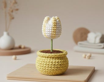 Mini Tulipa em Vaso - Padrão de Crochê em PDF | Vaso de Flores Amigurumi Fácil | Decoração para Casa em Crochê Ideal para Iniciantes