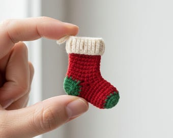 Mini Christmas Stocking Ornament Crochet Pattern PDF | Beginner Flat Holiday Decoration