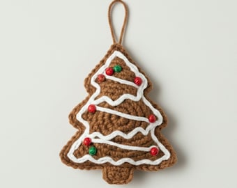 Gingerbread Christmas Tree Ornament Crochet Pattern PDF | Beginner Flat Holiday Decoration | Easy Gingerbread Crochet | Tree Ornament