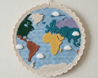 Modèle de carte au crochet World Explorer | Décoration murale éducative au crochet PDF | Tapisserie décorative pour débutant