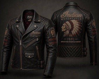 Jaqueta de couro legítimo para motociclista da Indian Motorcycle, modelo retrô, para homens. Ideal para motociclistas de corrida e como presente perfeito.
