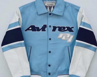 Avirex Leather Bomber Jacket Genuine Cowhide Leather Biker Jacket Avirex Varsity Style Streetwear Fashion Jacket Best Gift for Him/Her