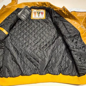 Avirex Dragons Genuine Cowhide Leather Bomber Jacket Men’s 4XL White & Mustard Yellow Varsity Flight Jacket Quilted Lining Best Gift for Him image 5