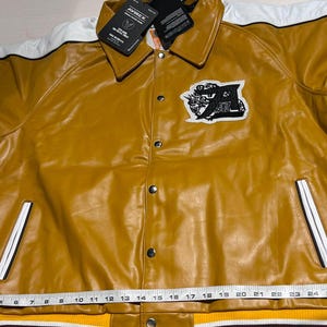Avirex Dragons Genuine Cowhide Leather Bomber Jacket Men’s 4XL White & Mustard Yellow Varsity Flight Jacket Quilted Lining Best Gift for Him image 3