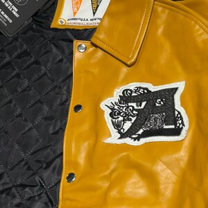 Avirex Dragons Genuine Cowhide Leather Bomber Jacket Men’s 4XL White & Mustard Yellow Varsity Flight Jacket Quilted Lining Best Gift for Him image 6