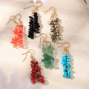 Handmade Crystal Dangle Earrings, Natural Gemstone Chip Earrings, Colorful Stone Jewelry, Boho Drop Earrings, Thoughtful Gift for Her