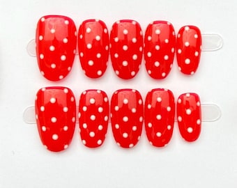 Classic Red Polka Dot Press Ons | Custom Handmade Nails | Reusable