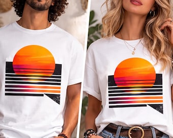 Minimal Geometric Sun T-Shirt Design | Modern Abstract Sunset Graphic | Retro Bauhaus Style Graphic Tee Print