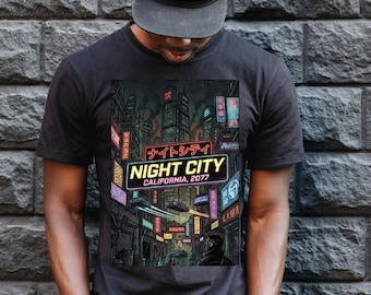 Night City Shirt, Cyberpunk T-shirt, Futuristic Cityscape Tee, Neo Tokyo Style, 2077 Gamer Gift, Sci-Fi Urban Apparel, Dystopian Streetwear