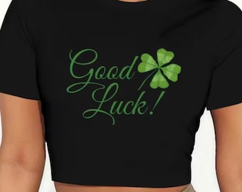 Trendy Women's Short Sleeve Crop Top - Y2K Good Luck Clover T-Shirt Design.