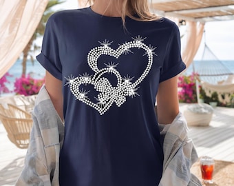 Loving Hearts T-Shirt: Women's Cotton Tee, Interlocking Heart Design