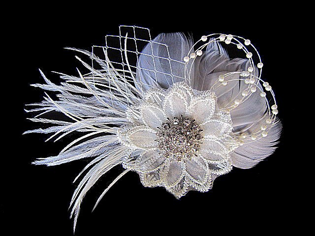 Rose Bridal Lace Ivory/soft White Flower & Feather Spray | Etsy