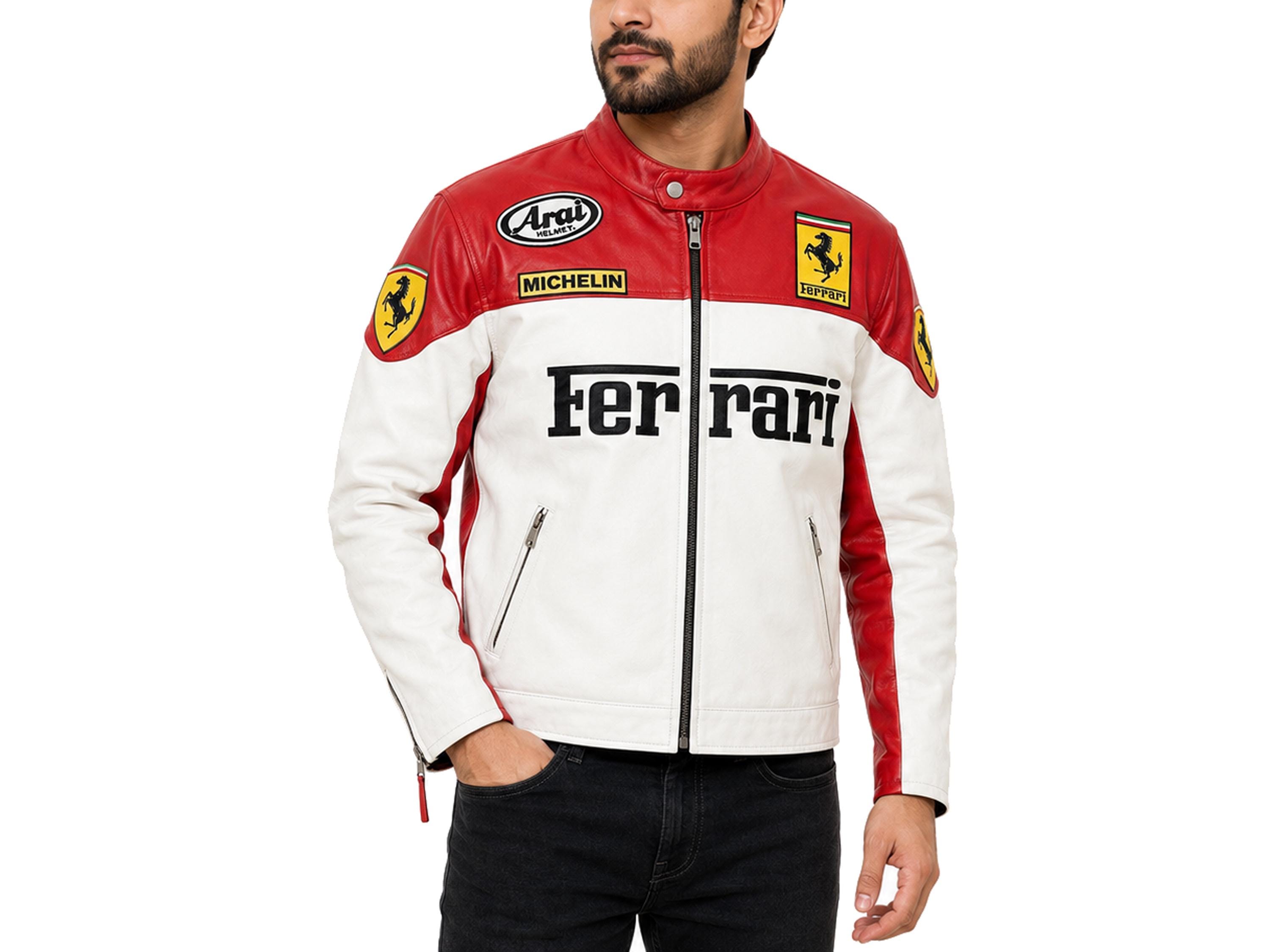 chaqueta ferrari marlboro chamarra de piel ferrari roja