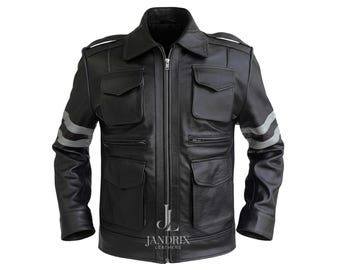 Resident Evil 6 Leon Kennedy Leather Jacket Men | RE6 Black Biker Jacket | Gaming Cosplay Costume Coat | Motorcycle Leather Jacket