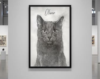 Cat painting portrait, custom pet portrait, drawing from photo, custom pet gift, cat lovers gift, pet remembrance gift, custom cat portrait