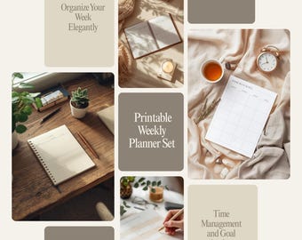 Tygodniowy planer do druku | Tygodniowy harmonogram | Arkusz blokowania czasu | Listy celów i zadań | Wersja cyfrowa do pobrania