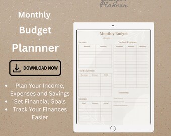 Presupuesto mensual imprimible / Hoja de cálculo de presupuesto / Registro de gastos / Metas financieras / Planificador financiero minimalista / Descarga digital