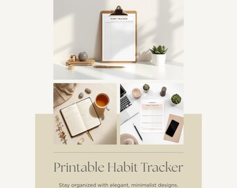 Miesięczny i tygodniowy tracker nawyków | Minimalistyczny planer | Szablon produktywności | Pobieranie cyfrowe