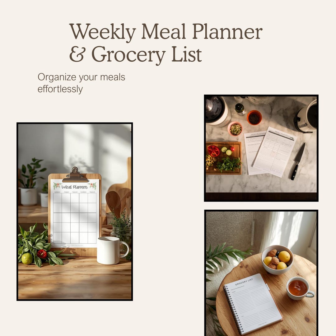 Weekly Meal Planner & Grocery List | Minimalist Kitchen Organizer ...