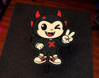 Handmade Wooden Coffee Table: Devil Character Design, Living Room Side Table