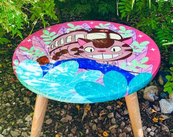 Handmade Anime Epoxy Resin Side Table, Glossy Kawaii Coffee Table, Gamer Room Decor