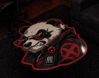 Handmade Panda Warrior Coffee Table, Asian Inspired Zen Decor, Wooden Art Table