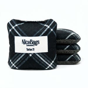 NiceBags コーンホール | タータン 21 | ブラックジャックまたはクリーム | プロ仕様カーペット コーンホールバッグ | Luxe シリーズ | スピード 6/9