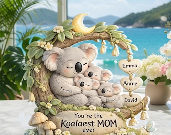Placa personalizada para mamá koala, regalo personalizado para la familia koala, linda decoración acrílica para el Día de la Madre con temática de animales, el mejor regalo para mamá koala