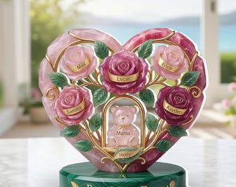 Placa acrílica personalizada con forma de corazón de rosa, regalo personalizado para mamá, letrero "La mejor mamá del mundo", recuerdo con nombres familiares, decoración para el Día de la Madre.