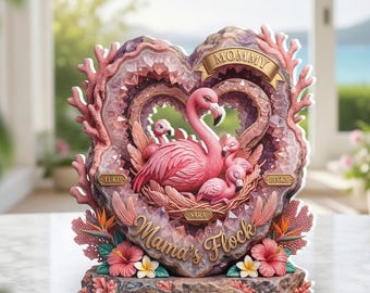 Placa acrílica personalizada de flamenco, regalo personalizado para mamá, recuerdo con nombres familiares, letrero acrílico para el Día de la Madre, decoración para mamá con flamencos