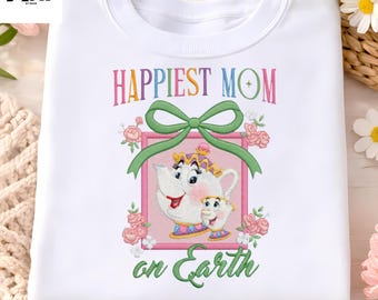 Chemise brodée pour maman Mme Potts, T-shirt pour maman dessin animé beauté, jolie chemise cadeau pour maman, chemise brodée fête des mères pour femme
