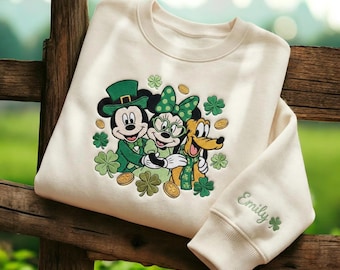 Sweat-shirt Lucky Friends, col rond vert trèfle, chemise style dessin animé Saint-Patrick