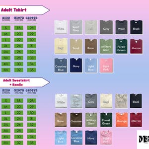 The image is a collection of t-shirt designs in various colors and sizes, including adult t-shirts and sweatshirts.
