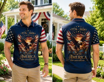 American 250 Years Polo Shirt Matching, USA Flag Eagle 1776–2026 Patriotic Independence Day Apparel